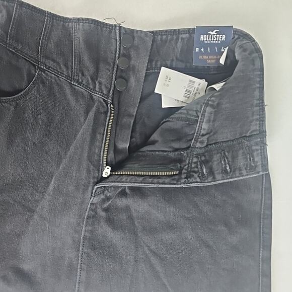 Hollister Ultra High-Rise Mini Skirt Size 11/w30 Black Denim Western Preppy - Picture 6 of 8
